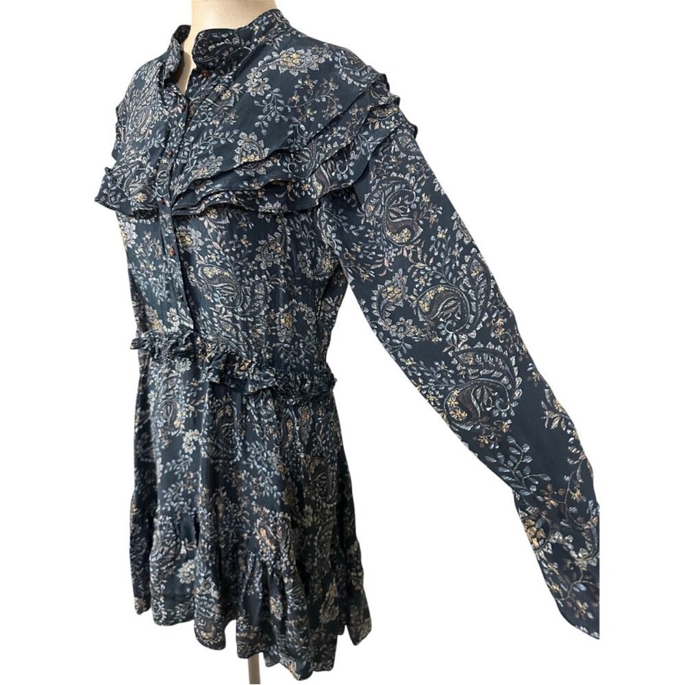 Nicholas Elsie Black Paisley Ruffle A-Line Long Sleeve Boho Mini Dress NWT - Picture 7 of 12